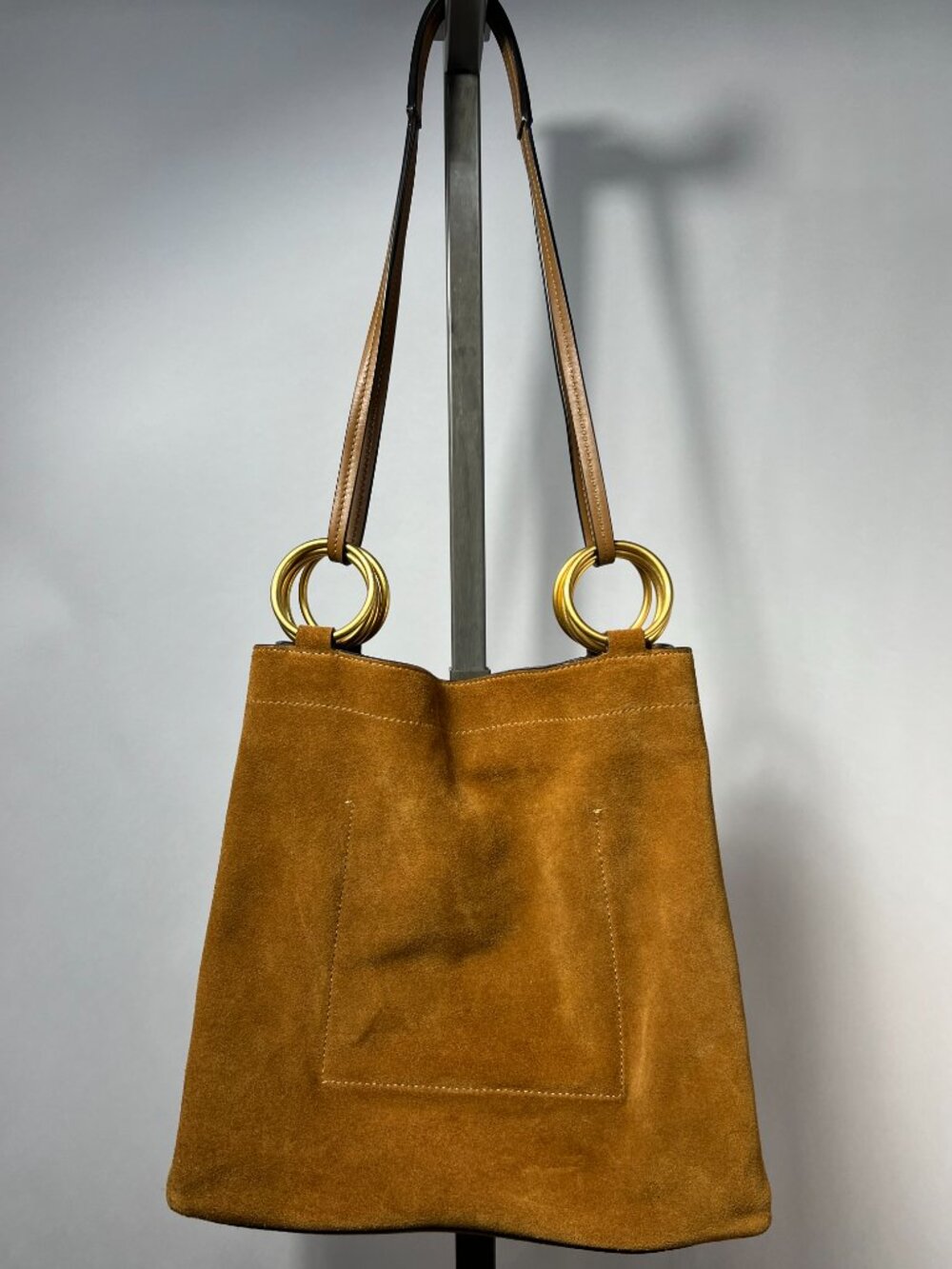 TORY BURCH Farrah Suede Tote Bag - Classic Brown/Tiramisu with Gold Hardware - Picture 4 of 10